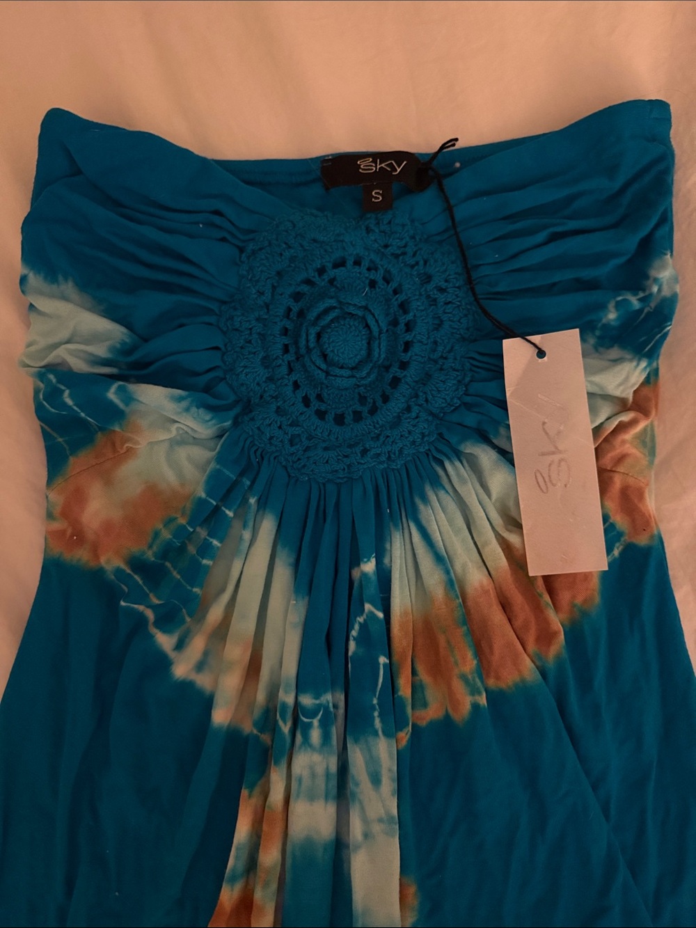 Sky Turquoise Blue Tie-Dye Strapless Tube Top
